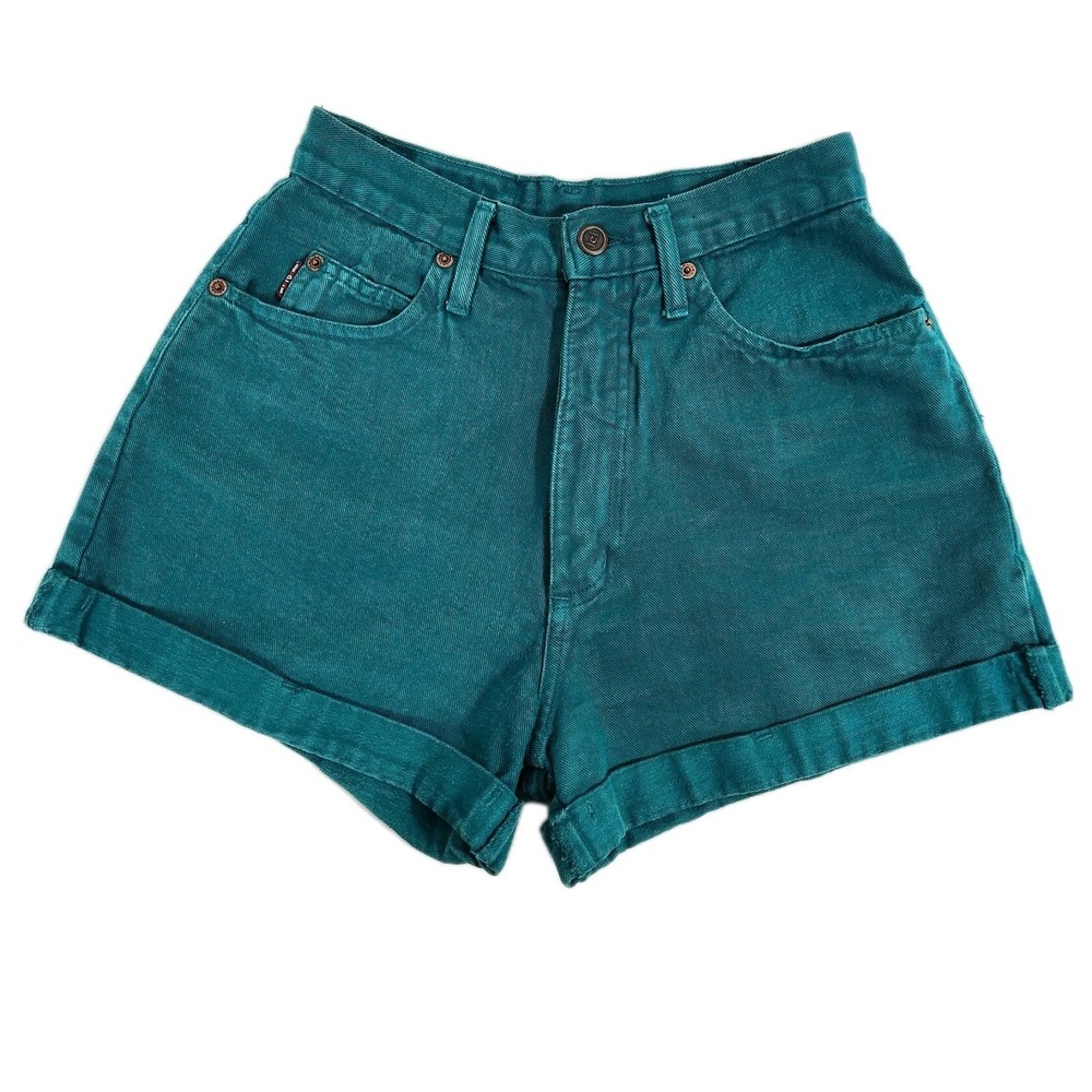 Vintage LEI Teal High Waisted Denim‎ Cuffed Shorts Womens Size 7 Retro 90s Mom
